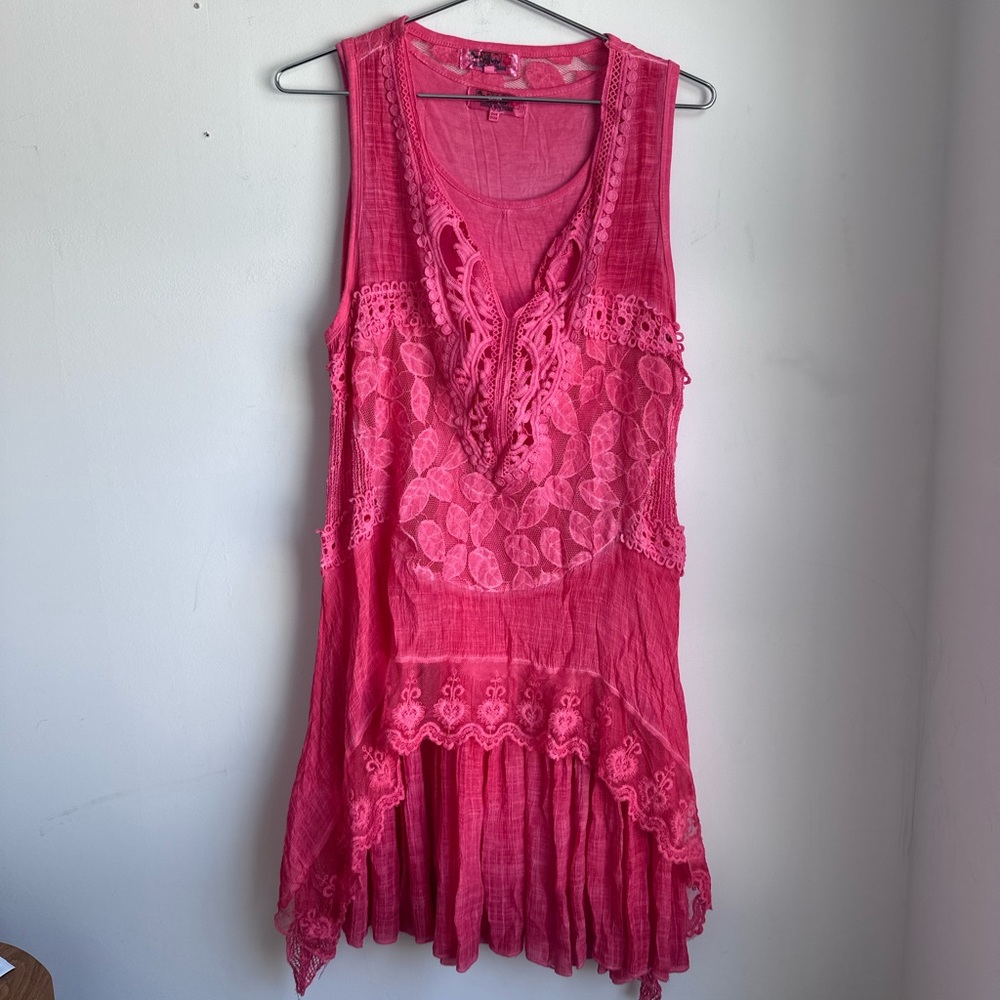 Boho Chic Boutique Pink Flowy Two Piece Set Maxi Dress One Size Granola Festival